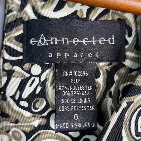 CONNECTED APPAREL Leaf Flower Print Sleeveless  Knee Length Dress Black Tan 6 - Picture 8 of 11